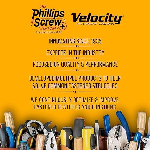 Velocity Interior 1 1/8 Inch Wood Screws DIY Pack (Size #8, 150 Pcs) – Zinc and Yellow Coating, Stick-Tight Technology, Screw for Wood Working with PSD ACR Driver Bit