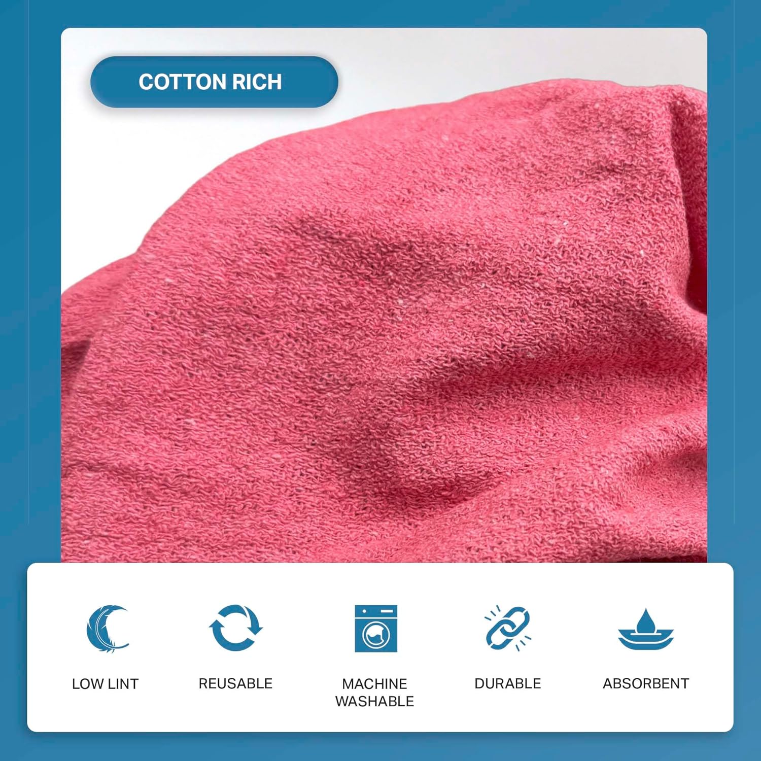 Angel-in-Armor Red Shop Towels (14”x14”) – 500 Unit Box of Lint-Free Cotton Shop Towel Cleaning Rags – Durable Shop Rags for Auto, Garage, Industrial, and Commercial Use