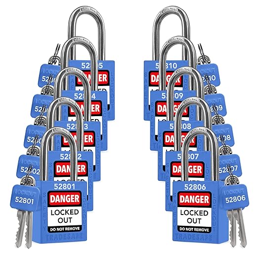 TRADESAFE Lockout Tagout Locks Set - 10 Blue Loto Locks, Lockout Locks Keyed Different, 2 Keys Per Lock, OSHA Compliant Lock Out Tag Out Padlocks, Safety Padlocks for Electrical Lockout Tag Out Kits