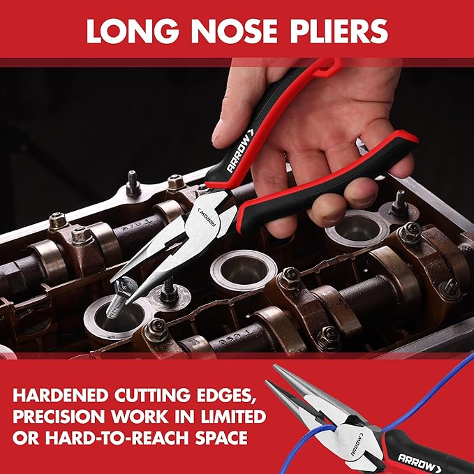 ARROW 3PC Pliers Set, Includes 8.5 Inch Linesman, 8 Inch Needle Nose Pliers, 6 Inch Diagonal Cutter, Comfortable Ergonomic Anti-slip Handle, for Basic Repairs
