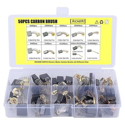 Electric Motor Carbon Brushes 10 Different Sizes for Replacement Repair Power Tool Part (50PCS)