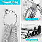 Chrome Bathroom Hardware Set, 6 Pieces Towel Bar Towel Holder Set Includes 19.68/23.6in Towel Bar, Toilet Paper Holder,Towel Ring and Towel Hook Wall Mount Bathroom Accessories Set