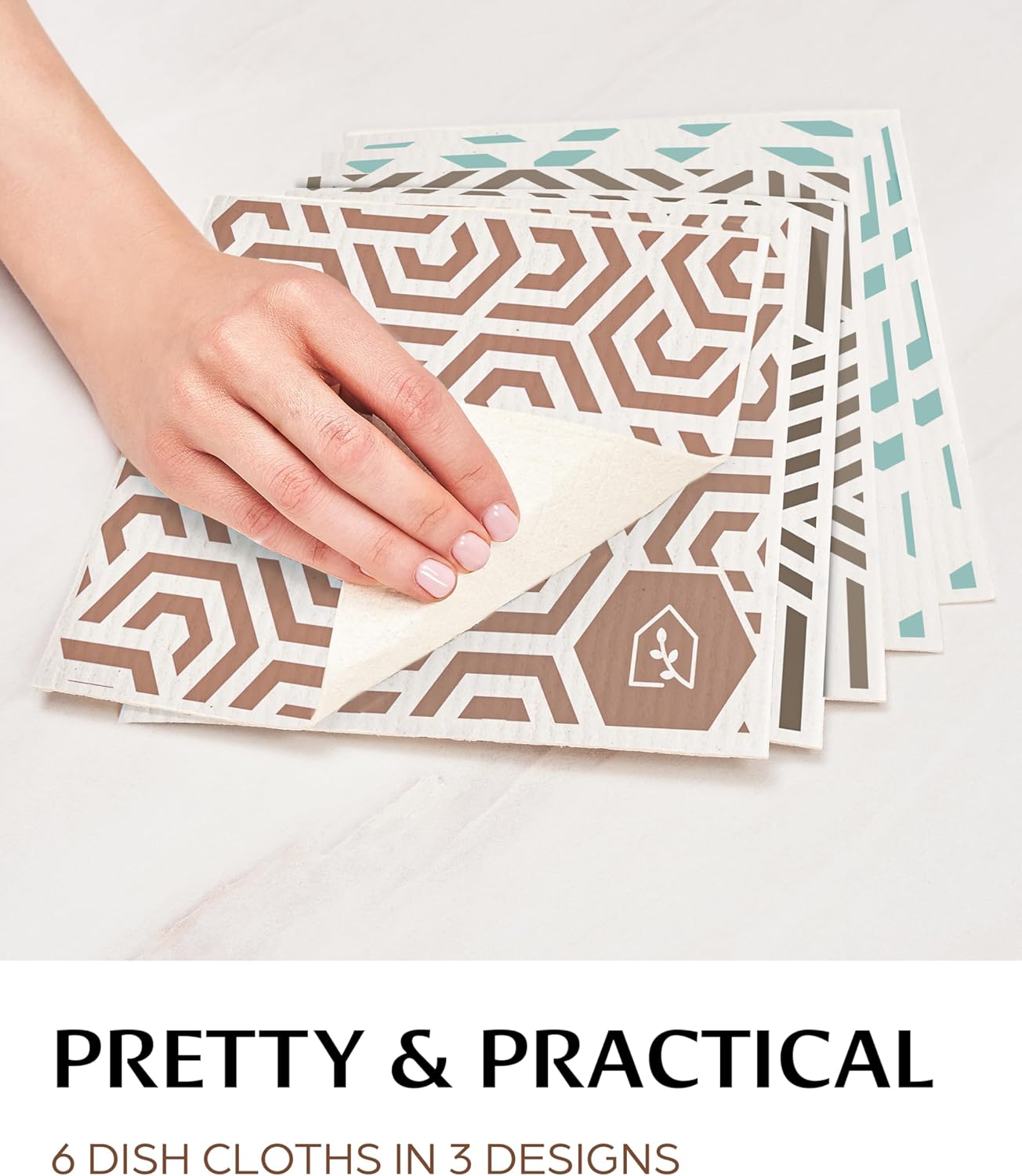 Swedish Dish Cloths for Kitchen - Reusable Dishcloths for Washing Dishes - Each Cellulose Dish Cloth Replaces 15 Rolls of Paper Towels and is More Absorbent than a Sponge - Dishcloth Set of Six