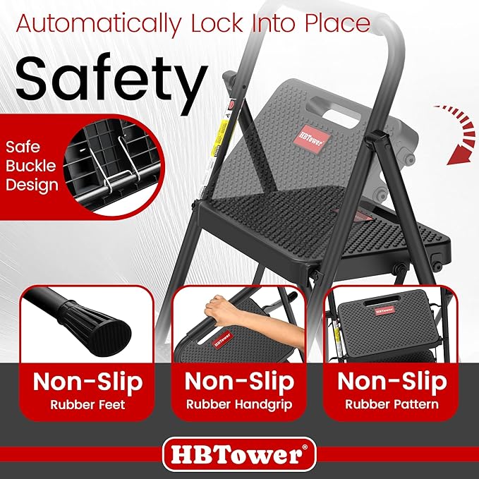 HBTower Step Ladder, Step Stool Foldable for Adults with Wide Anti-Slip Pedal, Lightweight 4 Step Ladders for Home