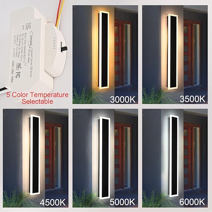 MELUCEE 2PCS 32in LED Long Wall Light Outdoor Wall Mounted Lighting Fixture 5.1in Wide Long Strip Wall Lamps IP65 Waterproof Suitable for Courtyard Exterior Wall Patio Garage, 3000K-6000K