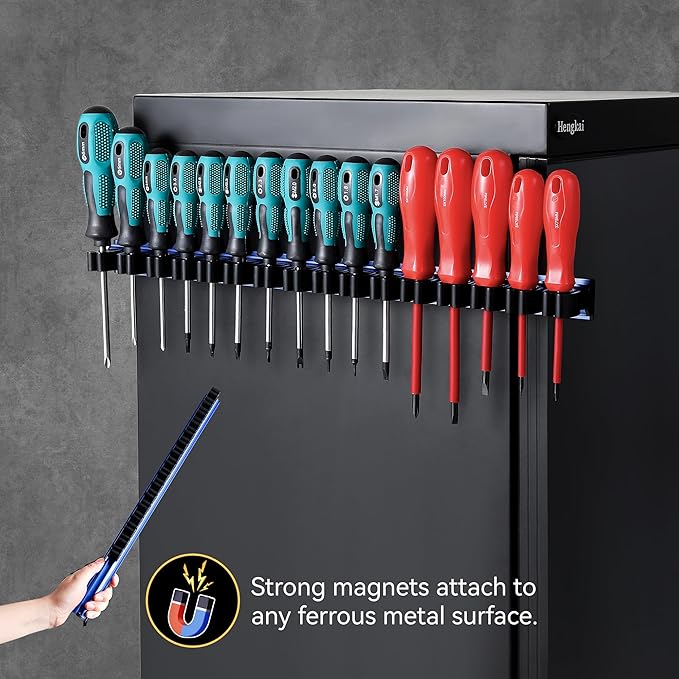 Magnetic Screwdriver Organizer, Aluminum Alloy Rail Tool Holder, Fits Up to 16 Screwdrivers (Blue)