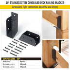201 Stainless Steel 2" x 4" (1 ½" x 3 ½" Actual) Deck Railing 30° Stair Connectors, for Deck Railing Stair Handrail Connection Installation Deck Railing Bracket (8 Pair-Black)