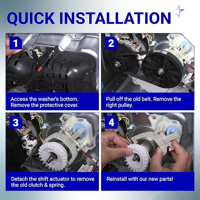 [UPGRADED] BlueStars WH03X30517 Washer Shift Actuator & WH01X27538 Washer Drive Belt & WH05X24185 Washing Machine Clutch & WH01X24434 Washer Spring - for GE Hotpoint Clothes Washer