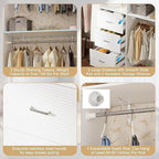 PAKASEPT 96 Inches Closet System with Drawers, 8FT Closet Organizer System with 3 Hanging Rods, Wall Mount Bedroom Wardrobe with 3 Drawers Walk-in Closet, Adjustable Cloth Garment Rack from 5 to 8FT