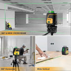 PREXISO 360 Laser Level with Tripod - IP54 Rechargeable Wide Angle Vertical Line Laser, 100Ft Green 3 Brightness Adjustment Self Leveling Cross Line for Construction, Floor Tile, Renovation