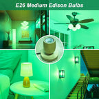 4 Pack 3.2 Inch T10 Green Light Bulb, E26 Base Edison Bulbs Dimmable, AC 120V 60 Watt Equivalent Clear Glass Filament Bulb, Halloween Christmas Party Bar Colored Light Bulbs, UL Listed