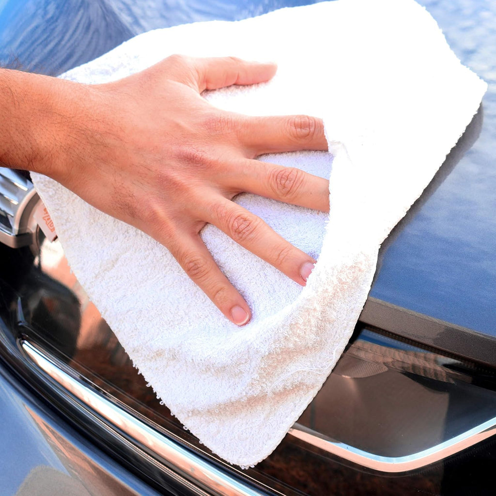 Arkwright W11 Terry Cloth Towels for Cleaning - Case of 4 - Soft Cotton Blend Washable Multi-Purpose Bar Mop, Absorbent & Quick Dry, Bulk Bag of Rags for Kitchen, Auto Shop, and Garage, 10 lb, White