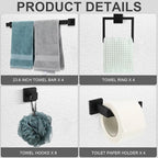 Gisafai 20 Pcs Bathroom Hardware Accessories Set 23.6 Inch Bath Towel Bar Kit Stainless Steel Bathroom Hardware Set Towel Racks Ring Hooks Paper Holder for Wall Mounted (Black)