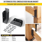 201 Stainless Steel 2" x 4" (1 ½" x 3 ½" Actual) Deck Railing 35° Stair Connectors, for Deck Railing Stair Handrail Connection Installation Deck Railing Bracket (2 Pair-Black)