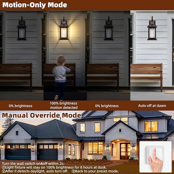 Motion Sensor Outdoor Lights Dusk to Dawn Bronze 2-Pack, 16 Inch Aluminum Anti-Rust Exterior Light Fixtures Large Front Door Porch Lights Brown Outdoor Sconces Wall Mounted House Lights