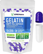 XPRS Nutra Size 3 Empty Capsules - 100 Count Empty Gelatin Capsules - Empty Pill Capsules - DIY Capsule Filling - Pure Bovine Pill Capsules Empty Gel Caps (Purple/White)