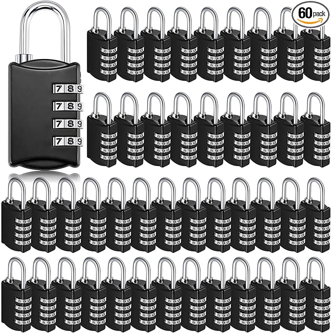 Sadnyy 60 Pcs 4 Digit Combination Locks Combination Padlock Luggage Number Locks Outdoor Waterproof Resettable Padlock for Door Traveling School Gym Locker Suitcases Employee Hasp Storage