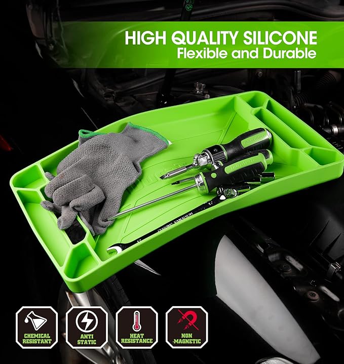 DURATECH Flexible Tool Tray, Silicone Tool Holder for Mechanics Storage, Heat and Chemical Resistant Organizer for Automotive, Industry and Household(3pack Green)