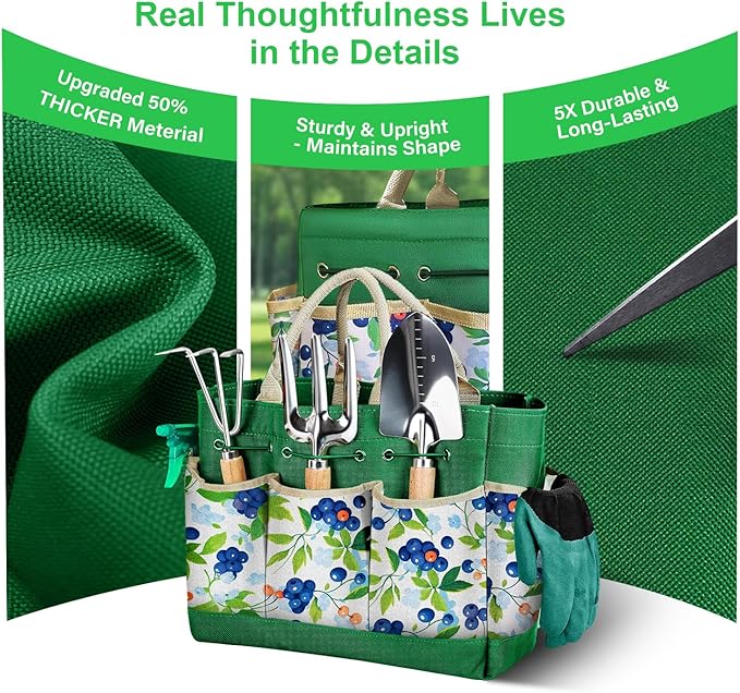 Gardening Tools Set, 11-Piece Heavy Duty Rust-Proof Garden Supplies Perfect Gardening Gifts for Women and Beginner, Green