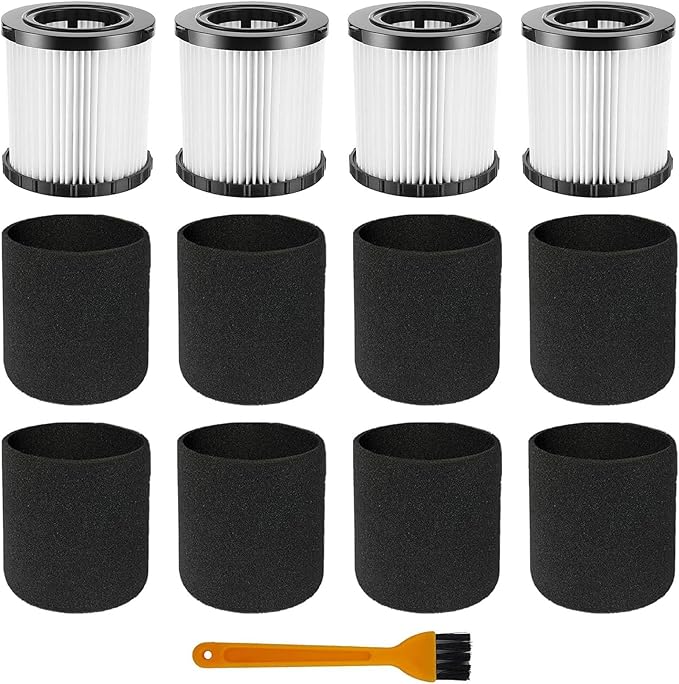 MZY LLC 15 Pcs DCV580H Vacuum HEPA Filter for DeWalt DCV580H, 20V MAX Wet/Dry Vacuum, Washable and Reusable, 4 Hepa Filter, 8 Foam Sleeve Filters and 1 Brush