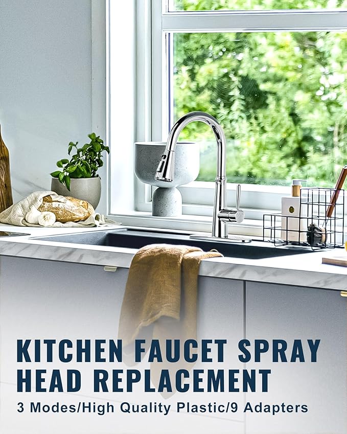 ALEASHA Pull Down Spray Head for Kitchen Faucet,3-Function Sink Spray Nozzle with 9 Adapters,Kitchen Faucet Head Replacement Compatible with American Standard Faucets,Chrome