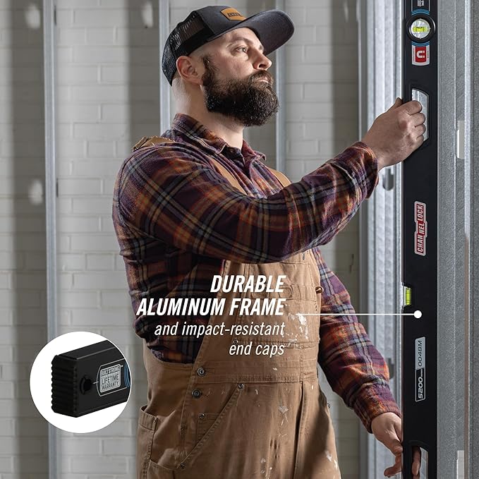 CHANNELLOCK 48-Inch, Professional-Grade Magnetic Aluminum Box Level with Solid Block Acrylic Vials, 5200-0048M