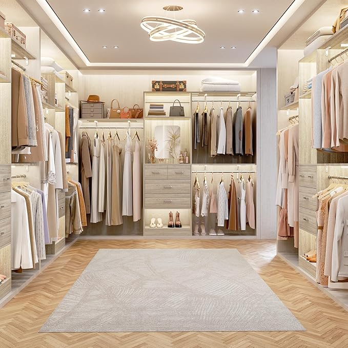 Unikito 8FT Closet System with 4 Drawers, 96" Wood Closet Organizer with Mirror and Hanging Rods, Sturdy Walk in Wardrobe Closet Insert with Tower, 96" W x 16" D x 80" H (Can Be Cut To Fit), White Oak