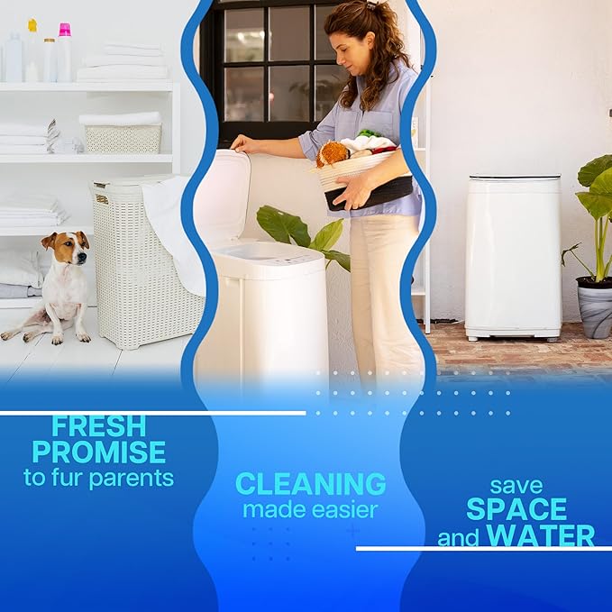 Pet Forge Spin Fresh Compact Washing Machine for Pet Items - Fully Automatic Portable Washer with 8 Pounds Capacity Top Load Spin Mini Washer for Pet Hygiene