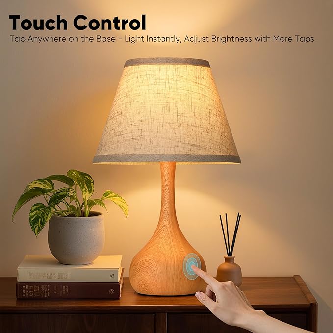 Touch Table Lamp for Bedroom Set of 2, 3-Way Dimmable Bedside Lamp for Nightstand, 17” Rustic Metal Desk Lamp with Linen Shade for Living Room, Kids Reading, Dorm, Home Office Decor, Bulb Included