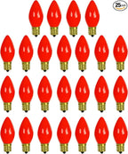 Sunlite Incandescent C9 Colored Night Light Bulb, 7 watts, 120 Volts, Intermediate E17 Screw Base, 2000 Rated Hours, Christmas-Lights Nightlight, Red, 25 Pack