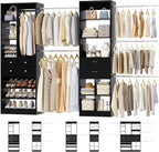 Closet System, Up to 128.6"/10.7 FT Closet Organizer with 4 Wooden Drawers and Shelves, Walk-in Closet System with 6 Hanging Rods, Built-in Closet Can Fit 96"/8FT, 120"/10FT, Black