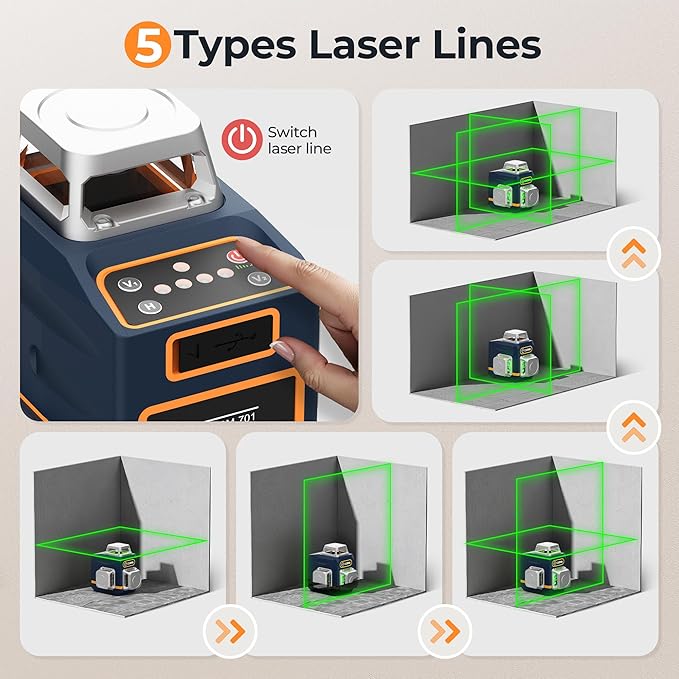 CIGMAN Laser Level Self Leveling 3x360° 3D Green Cross Line for Construction and Picture Hanging, Rechargeable battery, Remote Controller, Magnetic Rotating Stand Included
