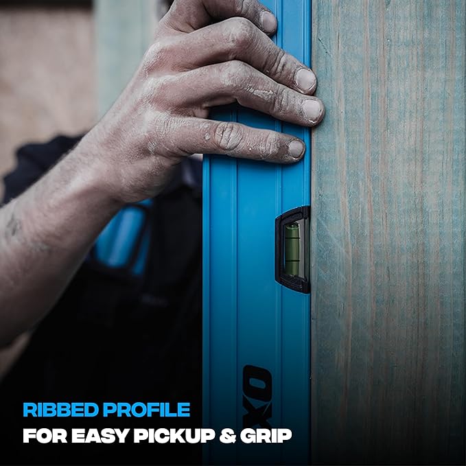 OX Tools OX-P503412 48-inch TUFF Level with Shock Resistant End Caps – Single Solid Piece Box Level Body to Keep Mud Out & Reinforced Vials 4 foot level Contractor Grade Aluminum Box Level