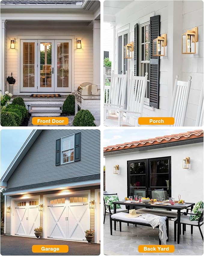 VIANIS Gold Outdoor Wall Light Dusk to Dawn Sensor, Exterior Wall Mount Sconces Lanterns Fixture for House, Golden Waterproof Aluminum Outside Wall Lamps for Patio, Porch Lighting for Garage Entryway