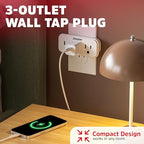 Energizer 3 Device Multi Plug Wall Outlet Extender - 3 AC Power Outlets Grounded Power Strip Expander Plug in Adapter