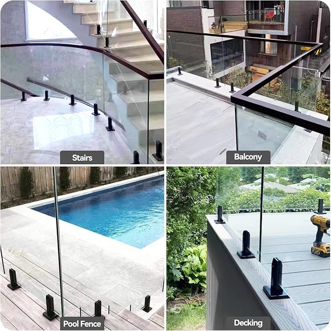 T316 Stainless Steel Glass Railing Clamp,Heavy Duty Glass Railing Spigot,Railing Post Clamp (4, Black)