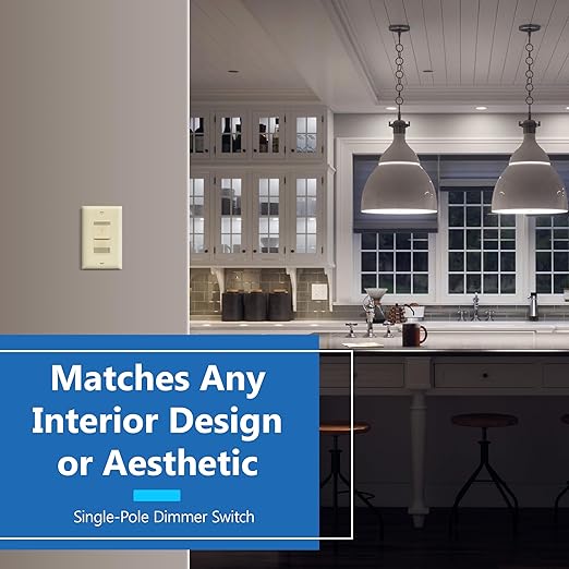 LIDER Dimmer Switch for Dimmable 200W LED/CFL Lights, Single Pole, 120 V, Modern Upgrade, UL Listed, Wall Plate Included, Light Almond, 2 Pack