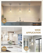 Emak 8 Inch Clear Glass Pendant Lights Kitchen Island, 2 Pack Brushed Nickel Pendant Light Fixtures, Modern Island Lights for Kitchen, Dining Room, Bar, PL122-BN-CG-2PK