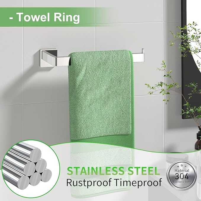 5-Pieces Bathroom Hardware Set Polished Chrome Towel Racks for Bathroom SUS304 Stainless Steel Towel Bar 23.6 Inch Bathroom Towel Holder Set Wall Mounted