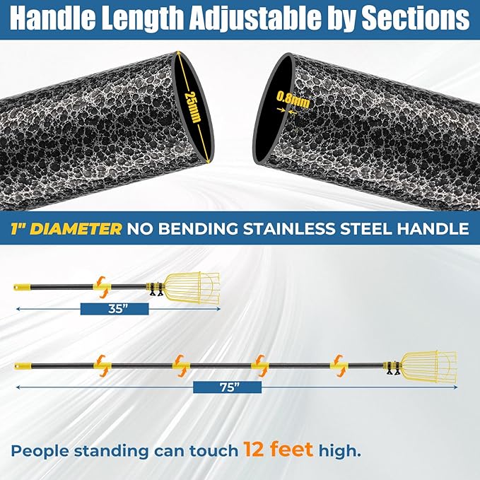 Fruit Picker Pole Tool – Ladder-Free Harvesting Aid, Safe for Elderly and Children, Durable Stainless Steel Design – Adjustable Long Pole Picker for Apples, Avocados, Oranges, Grapefruit, Plums, Pear