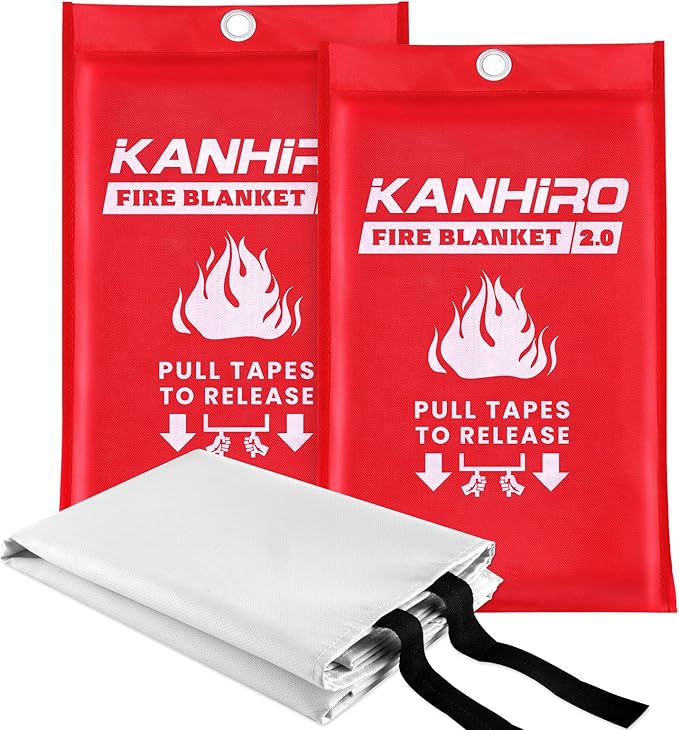 Emergency Fire Blanket for Home Kitchen - 2 Pack, 40 in X 40 in, KANHIRO 2.0 Emergency Silicone Fire Blanket