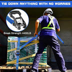 Ratchat Straps Heavy Duty with S Hooks Safety Latches 4 Pack 4400lb1.5 by 15' Tie Down Cargo Straps Ratcheting for Motorcycles,ATVs,Jet Skis,Golf Carts,Lumber,Sport Equipment,Boat,UTV,Roof Rack Blue