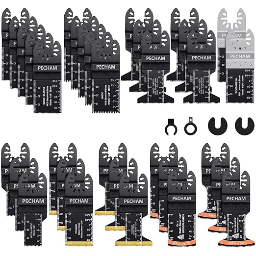 PECHAM Oscillating Tool Blade, 37PCS Universal Wood Metal Oscillating Multitool Quick Release Saw Blades Fit Porter Cable Black & Decker Rockwell Ridgid Ryobi Milwaukee DeWalt Chicago Craftsman