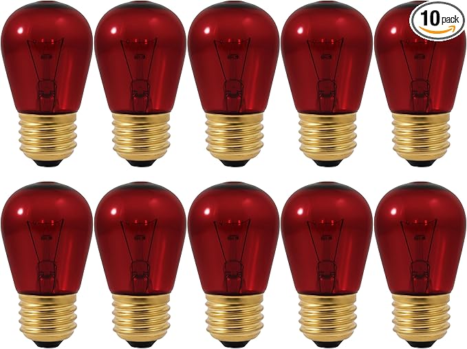 OHLECTRIC Red Night Light Bulbs (10-Pack) 11-Watt S14 Sign Bulb, Decorative Light Bulbs, E26 Medium Base, Colorful Bulbs, Dimmable, Sign Replacement Lamp for Indoor & Outdoor Use. Avg Hours 5000