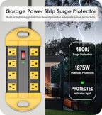 CCCEI Heavy Duty Power Strip Surge Protector, Metal 8 Outlets Power Strip for Appliance. Garage Shop Industrial Workbench 15 AMP Outlets Strip. 13FT Extension Cord