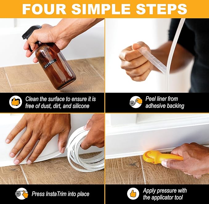 InstaTrim The Original Flexible Trim - 10ft Grey 1/2" Adhesive Trim with Many Uses Including Bathtubs, Sinks, Counters, Tile, Floors - Made in USA