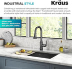 KRAUS Allyn Transitional Industrial Pull-Down Single Handle Kitchen Faucet in Spot-Free Black Stainless Steel