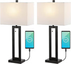 JONATHAN Y JYL1126C-SET2 Sabrina 28.5" Vintage Industrial Iron LED Table Lamp with Pull-Chain and USB Charging Port Mid-Century, Minimalist Bedside Desk Nightstand Lamp, Black (Set of 2)