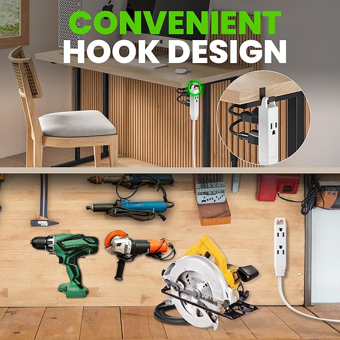 GEARit 360 Rotating Flat Plug Extension Cord (15ft, White) Multi 3-Outlet Extension 16 AWG Wire, Adapter for Small Spaces, Right Angle Socket, ETL Certified - 15 Feet