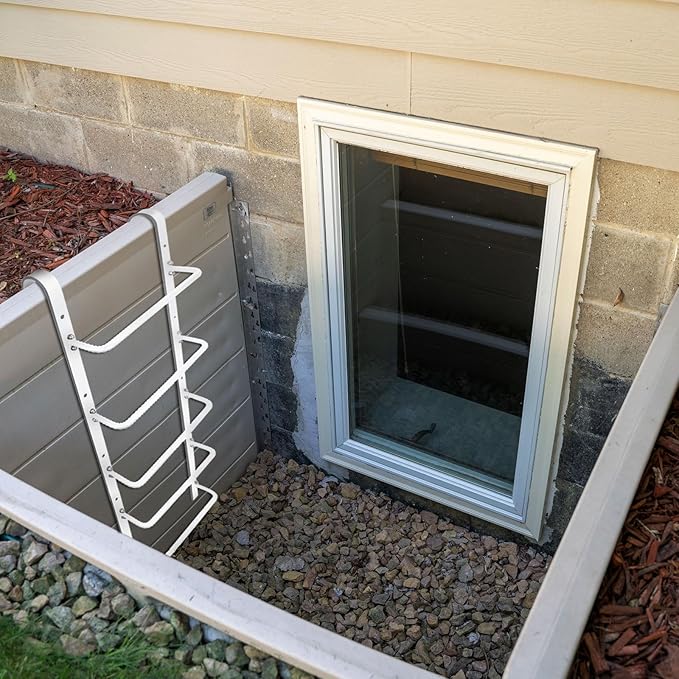 5-Rung Window Well Ladder Hooked, Heavy Duty Steel Fire Escape Ladder, Powder-Coated Basement Egress Window Ladder 56.2" Lx17.9 W, White